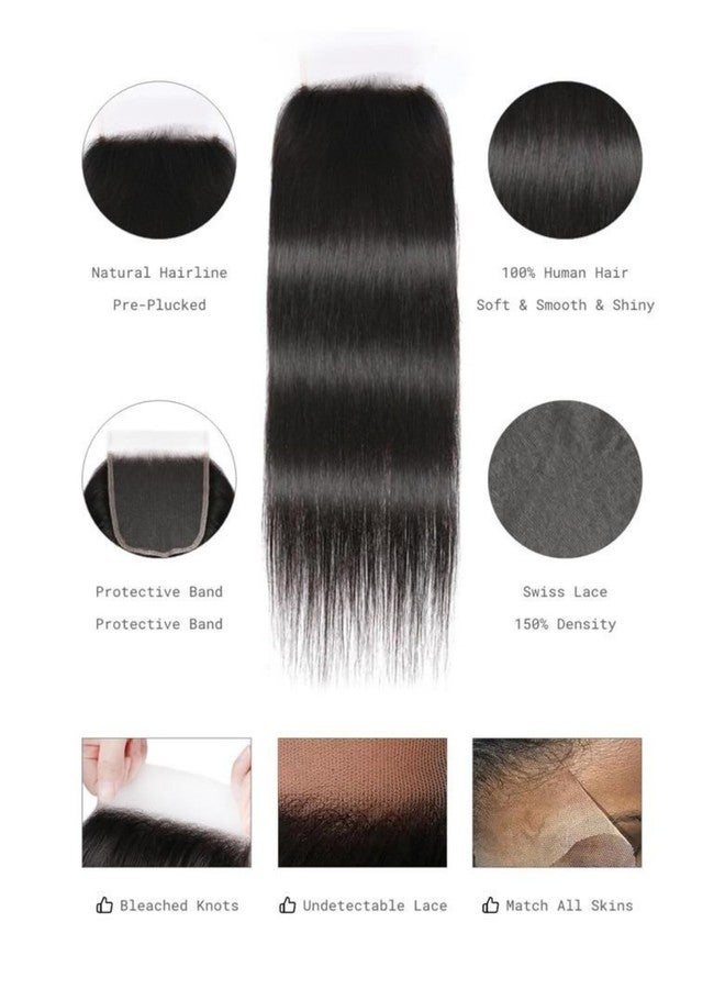Nadula 12A Light Yaki Straight 4X4 Lace Closure Free Part Human Hair, 100% Unprocessed Brazilian Virgin Human Hair Transparent Lace Closure Black Color 14inch - Image 4